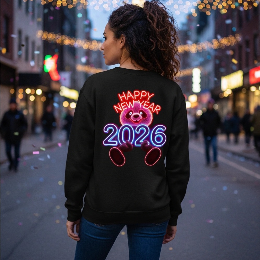 New Year Black Sweatshirt with Neon 2026 Design